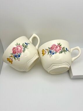 Vintage SET OF 2 Scio Pottery Co. USA “Hazel” Pink Rose Tea/Coffee Cups
